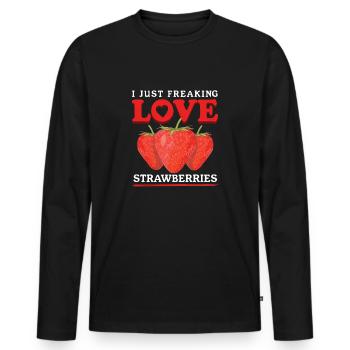 Erdbeeren Strawberry Erdbeere Geschenke - Männer Premium Bio Langarmshirt - Schwarz - Vorne - Nico (187cm)
