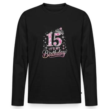 15th Birthday Crown Star Glitter Design - Men's Premium Organic Long Sleeve Shirt - black - Front - Nico (187cm)