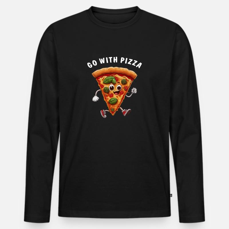 PIZZA GO WITH - Männer Premium Bio Langarmshirt - Schwarz