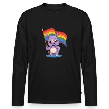 Cute rhinoceros with rainbow flag - Men's Premium Organic Long Sleeve Shirt - black - Front - Nico (187cm)