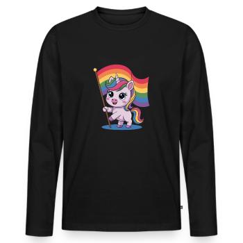 Niedliches Einhorn Mit Regenbogenfahne - Männer Premium Bio Langarmshirt - Schwarz - Vorne - Nico (187cm)