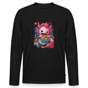 Axolotl With Ramen Bowl Fantasy Adventure - Men's Premium Organic Long Sleeve Shirt - black - Front - Nico (187cm)