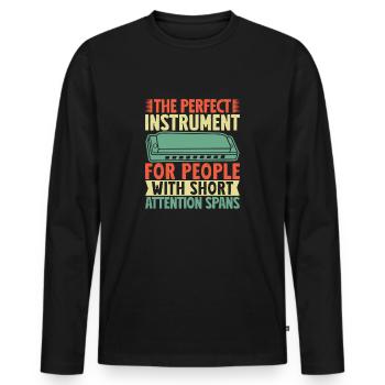 Funny Harmonica Player For People - Men's Premium Organic Long Sleeve Shirt - black - Front - Nico (187cm)