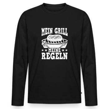 Mein Grill Meine Regeln Grillmeister BBQ Grillen - Männer Premium Bio Langarmshirt - Schwarz - Vorne - Nico (187cm)