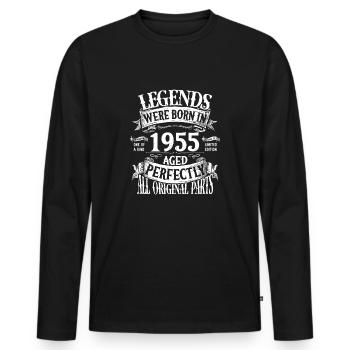 Des légendes sont nées en 1955" - Vintage vieilli - T-shirt manches longues Premium bio Homme - noir - Devant - Nico (187cm)