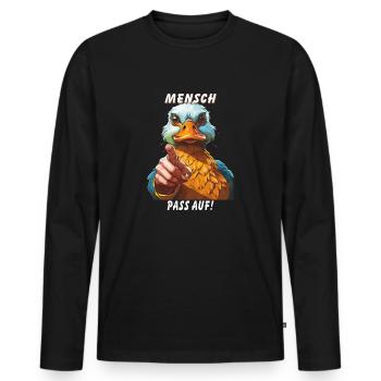 MENSCH PASS AUF! - Männer Premium Bio Langarmshirt - Schwarz - Vorne - Nico (187cm)