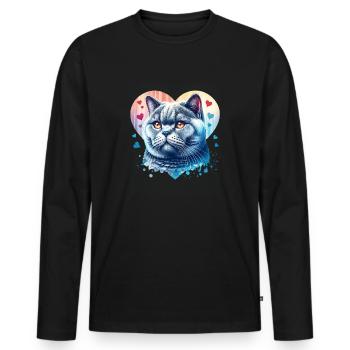 Britisch Kurzhaar Katze - Männer Premium Bio Langarmshirt - Schwarz - Vorne - Nico (187cm)