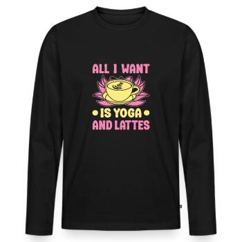 Yoga All I Want Is Yoga & Lattes Funny Yoga - Männer Premium Bio Langarmshirt - Schwarz - Vorne - Nico (187cm)