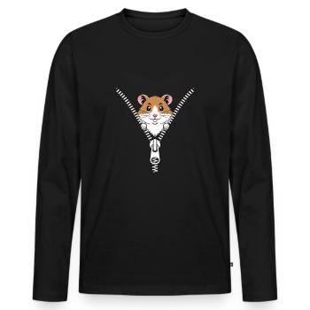 Un hamster mignon découvre curieusement le monde - T-shirt manches longues Premium bio Homme - noir - Devant - Nico (187cm)