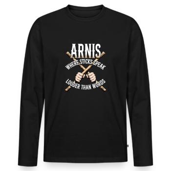 Escrima Arnis Où Les bâtons parlent plus fort que les mots - T-shirt manches longues Premium bio Homme - noir - Devant - Nico (187cm)
