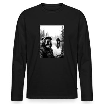 Selfie d’ours de pêche - T-shirt manches longues Premium bio Homme - noir - Devant - Nico (187cm)