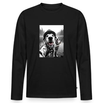 Fischerei Dalmatiner Hund Selfie - Männer Premium Bio Langarmshirt - Schwarz - Vorne - Nico (187cm)