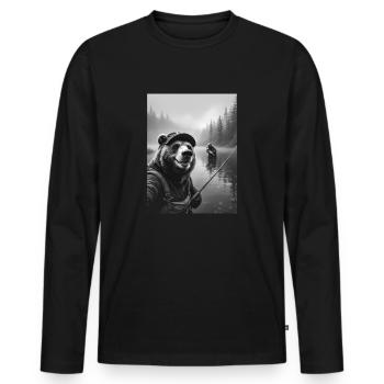 Selfie d’ours de pêche - T-shirt manches longues Premium bio Homme - noir - Devant - Nico (187cm)