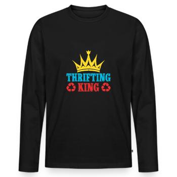 Thrift Shopper Thrifting King Thrift Store - Men's Premium Organic Long Sleeve Shirt - black - Front - Nico (187cm)