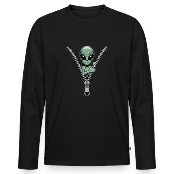 Funny Alien Zipper Look - Men's Premium Organic Long Sleeve Shirt - black - Front - Nico (187cm)