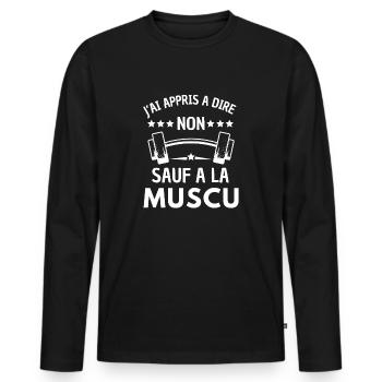 Cadeau musculation drôle fan des haltères fitness - T-shirt manches longues Premium bio Homme - noir - Devant - Nico (187cm)