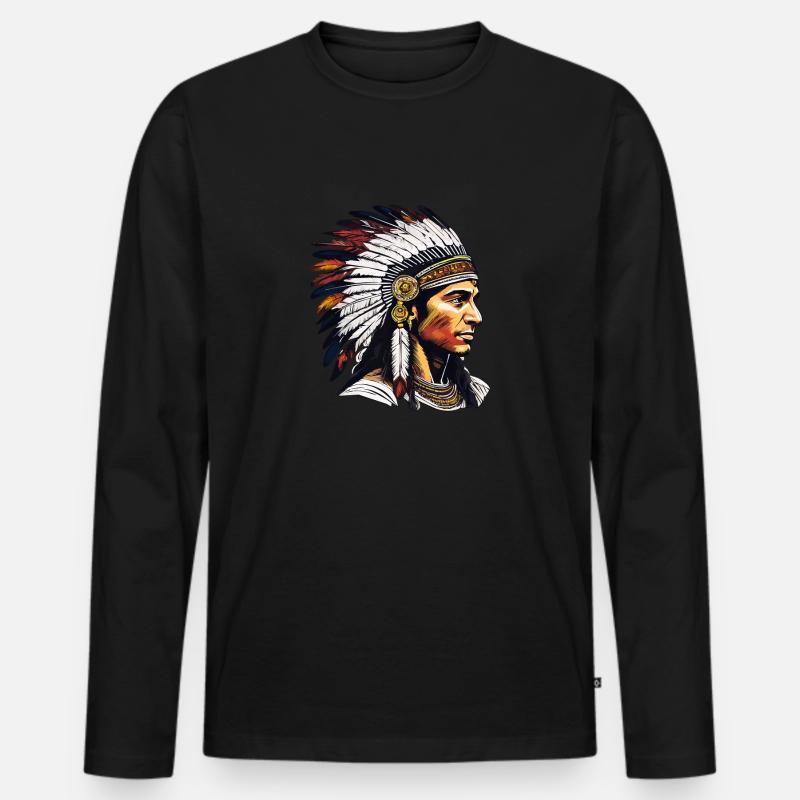 INDIANER - Männer Premium Bio Langarmshirt - Schwarz