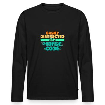 Morsecode Easily Distracted By Morse Code - Männer Premium Bio Langarmshirt - Schwarz - Vorne - Nico (187cm)