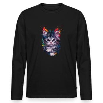 Colorful Cat Artwork Vivid and Unique - Men's Premium Organic Long Sleeve Shirt - black - Front - Nico (187cm)