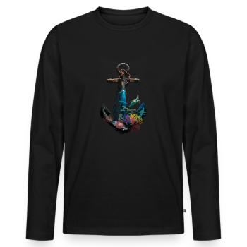 Conception d’ancre maritime avec des créatures marines et - T-shirt manches longues Premium bio Homme - noir - Devant - Nico (187cm)
