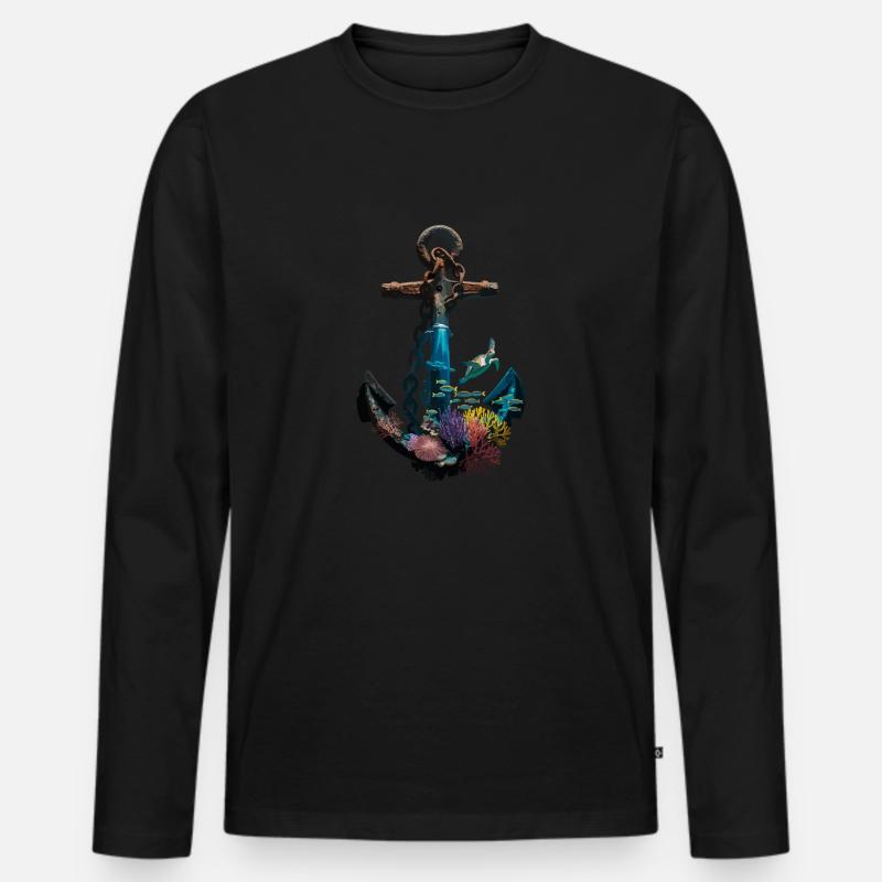 Maritimes Anker-Design Mit Meerestieren Und - Männer Premium Bio Langarmshirt - Schwarz