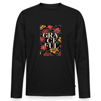 Motif floral gris Oeuvre - T-shirt manches longues Premium bio Homme - noir - Devant - Nico (187cm)