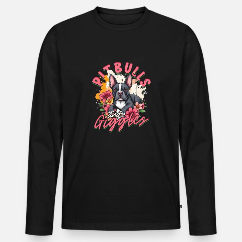 Pitbull Pitbulls And Giggles - Männer Premium Bio Langarmshirt - Schwarz