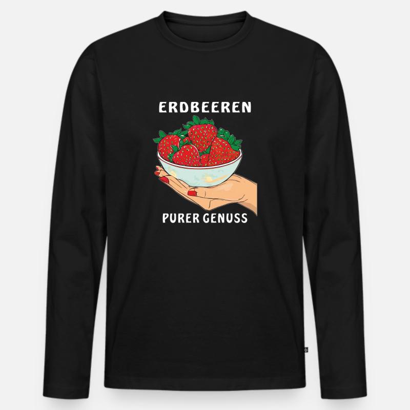 ERDBEEREN HAND PURER GENUSS - Männer Premium Bio Langarmshirt - Schwarz