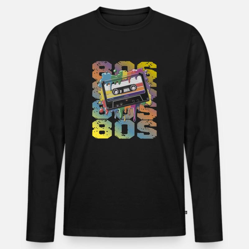80s Retro Kassette Regenbogen Nostalgie - Männer Premium Bio Langarmshirt - Schwarz