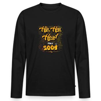 Tête de hip-hop depuis 2009 - 16 ans de street vibes - T-shirt manches longues Premium bio Homme - noir - Devant - Nico (187cm)