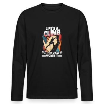 Indoor Klettern Life's A Climb - Männer Premium Bio Langarmshirt - Schwarz - Vorne - Nico (187cm)