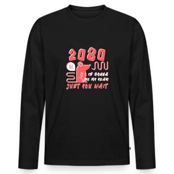 2080 va être mon année - T-shirt manches longues Premium bio Homme - noir - Devant - Nico (187cm)