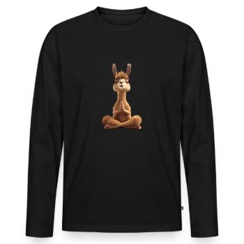 Meditierendes Lama für Entspannung und - Männer Premium Bio Langarmshirt - Schwarz - Vorne - Nico (187cm)