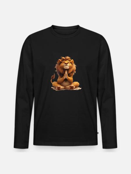 Meditierender Löwe für Gelassenheit und Stärke - Männer Premium Bio Langarmshirt - Schwarz