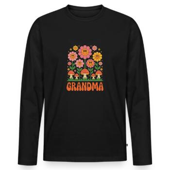 Cheerful flowers and mushrooms for grandma - Men's Premium Organic Long Sleeve Shirt - black - Front - Nico (187cm)