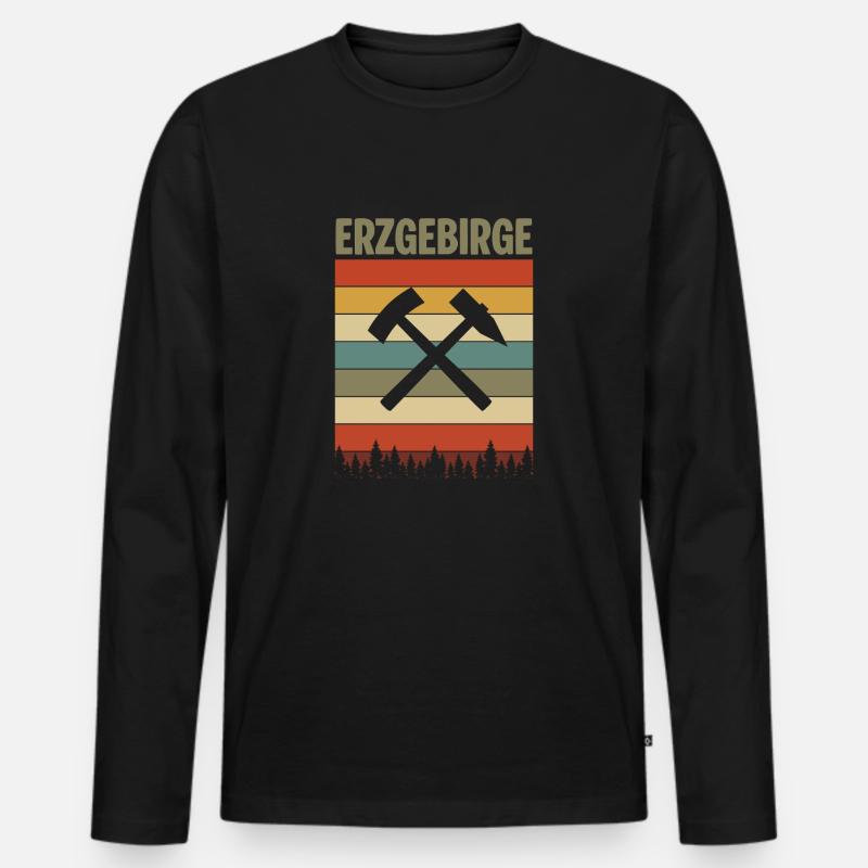 Erzgebirge Retro Hammer - Männer Premium Bio Langarmshirt - Schwarz