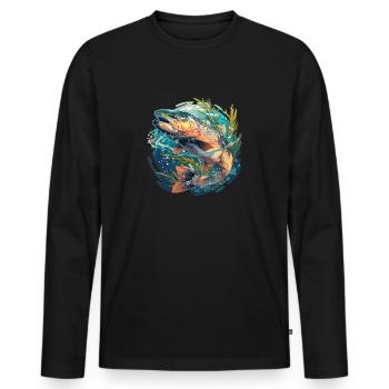Salmon Salmon - Men's Premium Organic Long Sleeve Shirt - black - Front - Nico (187cm)