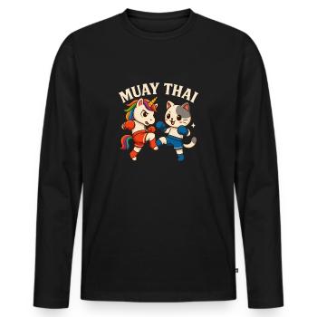 Boxe Muay Thai - T-shirt manches longues Premium bio Homme - noir - Devant - Nico (187cm)