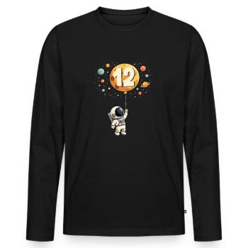 Cute Astronaut 12th Birthday Boy Outer Space - Men's Premium Organic Long Sleeve Shirt - black - Front - Nico (187cm)