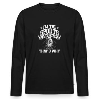 Funny Sports Ansager - Männer Premium Bio Langarmshirt - Schwarz - Vorne - Nico (187cm)