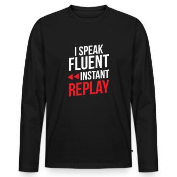 Funny Sports Ansager - Männer Premium Bio Langarmshirt - Schwarz - Vorne - Nico (187cm)