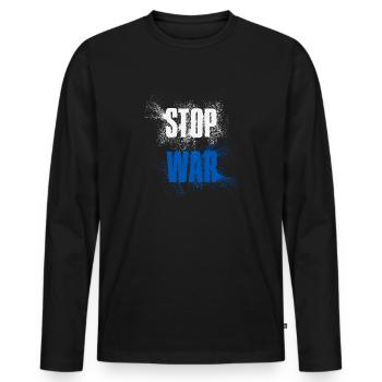 STOP WAR – NO WAR - PEACE – Nationalfarben Israel - Männer Premium Bio Langarmshirt - Schwarz - Vorne - Nico (187cm)
