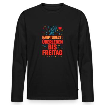 Hauptquest: Überleben bis Freitag - Männer Premium Bio Langarmshirt - Schwarz - Vorne - Nico (187cm)