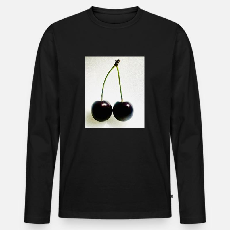 Kirsche - Männer Premium Bio Langarmshirt - Schwarz