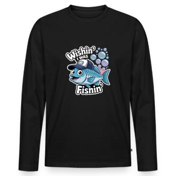 FISH, WISHIN J’ÉTAIS FISHIN - T-shirt manches longues Premium bio Homme - noir - Devant - Nico (187cm)