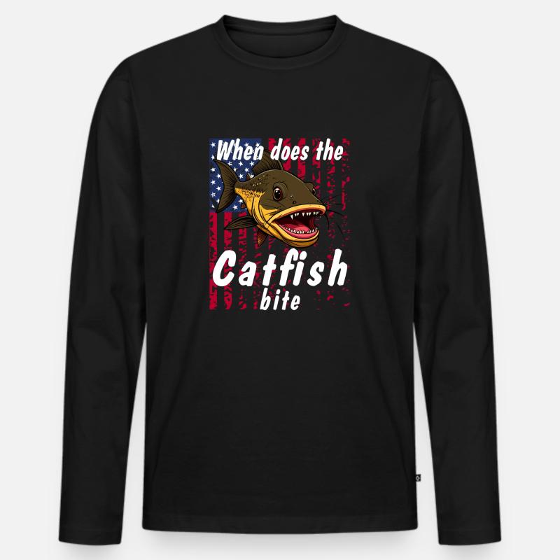 When does the catfish bite - Männer Premium Bio Langarmshirt - Schwarz