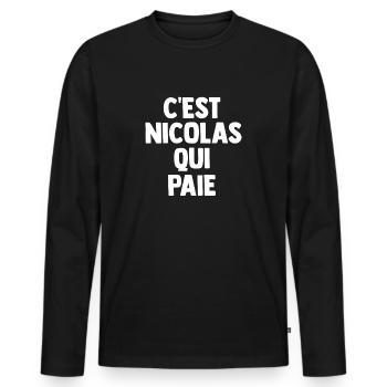 C'est Nicolas Qui Paie - T-shirt manches longues Premium bio Homme - noir - Devant - Nico (187cm)