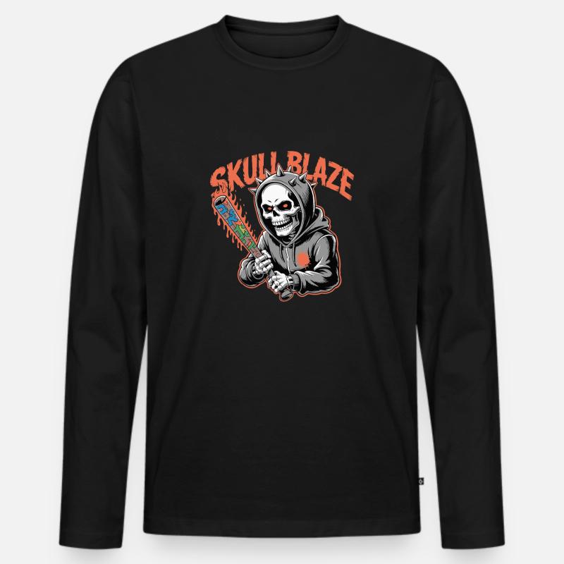 SCHÄDEL, BEDROHLICHES SKELETT - Männer Premium Bio Langarmshirt - Schwarz