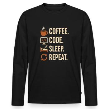Geek-Coder-Routine – Kaffee, Code, Schlaf, mehr - Männer Premium Bio Langarmshirt - Schwarz - Vorne - Nico (187cm)