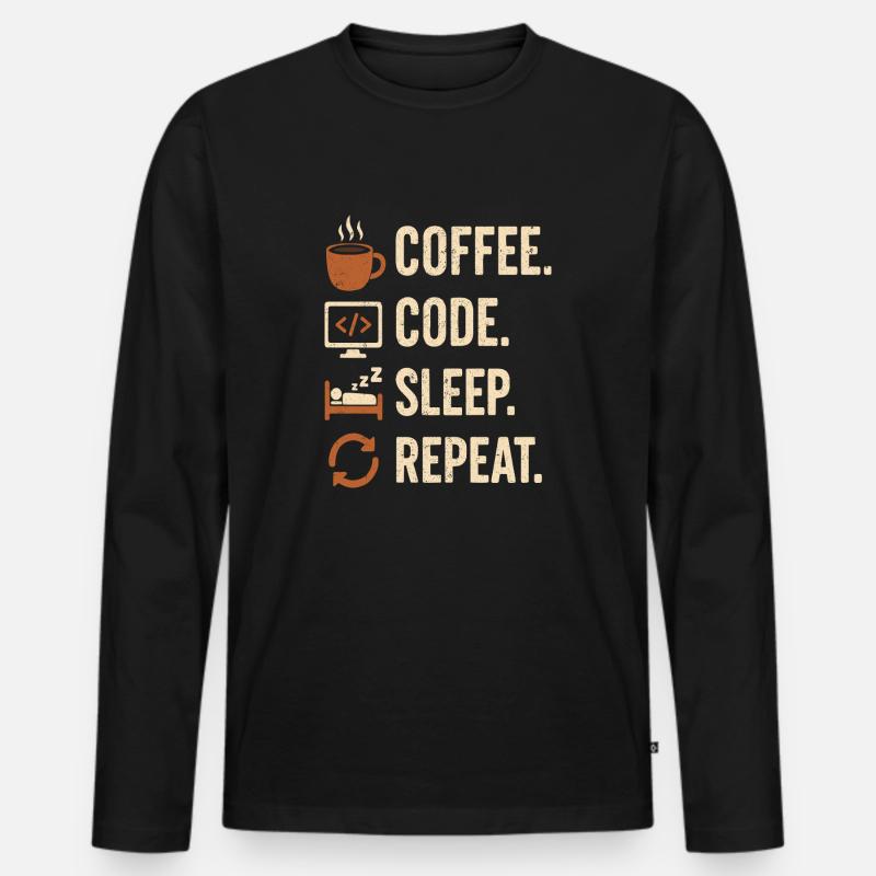 Geek-Coder-Routine – Kaffee, Code, Schlaf, mehr - Männer Premium Bio Langarmshirt - Schwarz